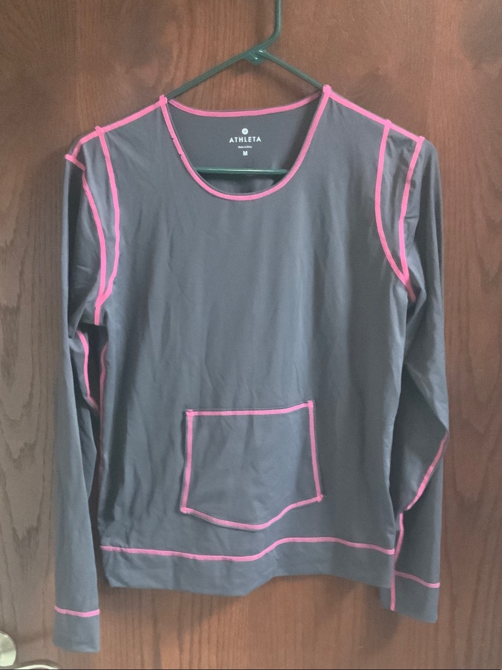 Athleta Dark Gray Long Sleeve Rash Guard with Pink Trim, SPF 50